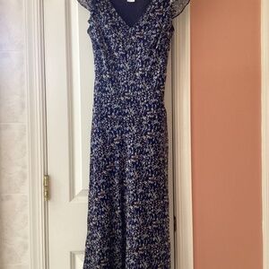 NWOT New Anne Klein Size 2P Silk Dress Maxi Midi Navy Blue Floral